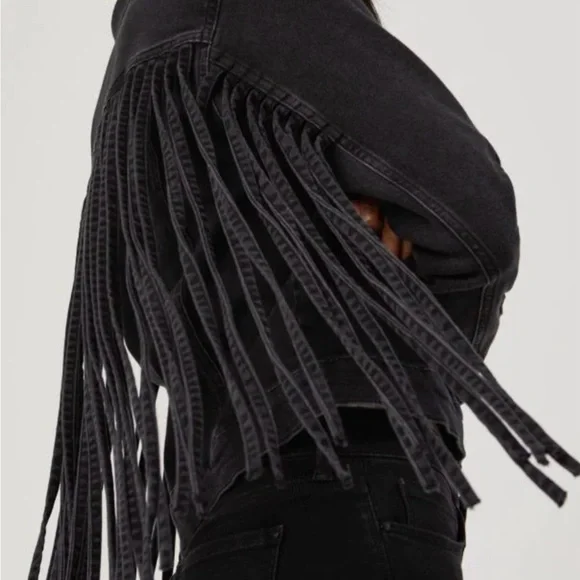 NWT MAVI Fringe Black Denim Jacket - Picture 2 of 10